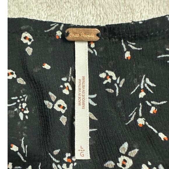 Free People Lolita Top Womens Large Black Floral Long Sleeve Smocked Square Neck - Picture 7 of 13